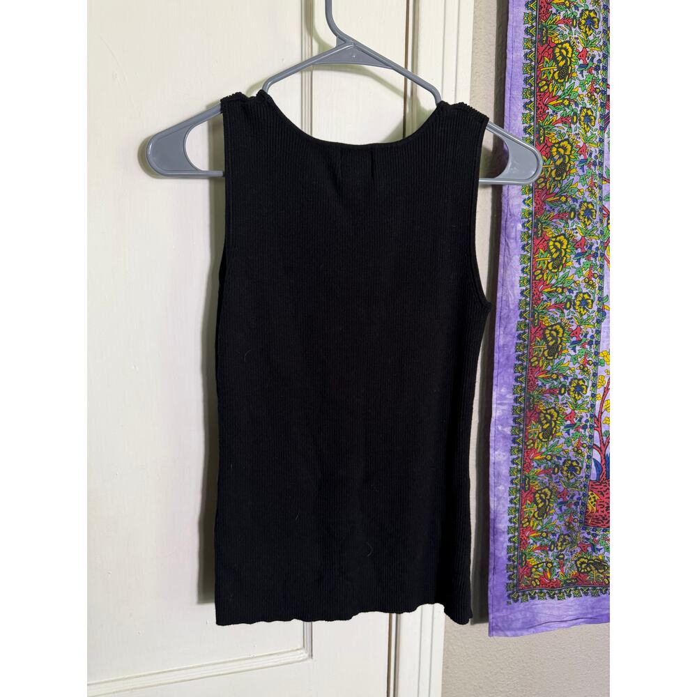 Ruby Rd Black Ribbed Tank Top Beaded Rhinestone Statement Neck Y2K - PS - Picture 5 of 5
